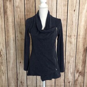 Gilli Blue Diagonal Zip Cowl Neck Cardigan